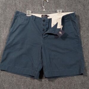 LL Bean Shorts Mens 38 Blue Chino Flat Front Button Fly Casual Classic Cotton